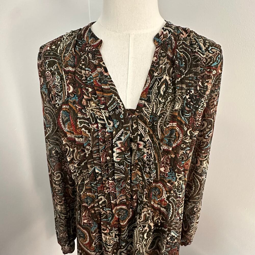 Fall Paisley Dress Women’s 8 Long Sleeve Brown Teal Rust Boho Aesthetic Midi - Picture 9 of 11